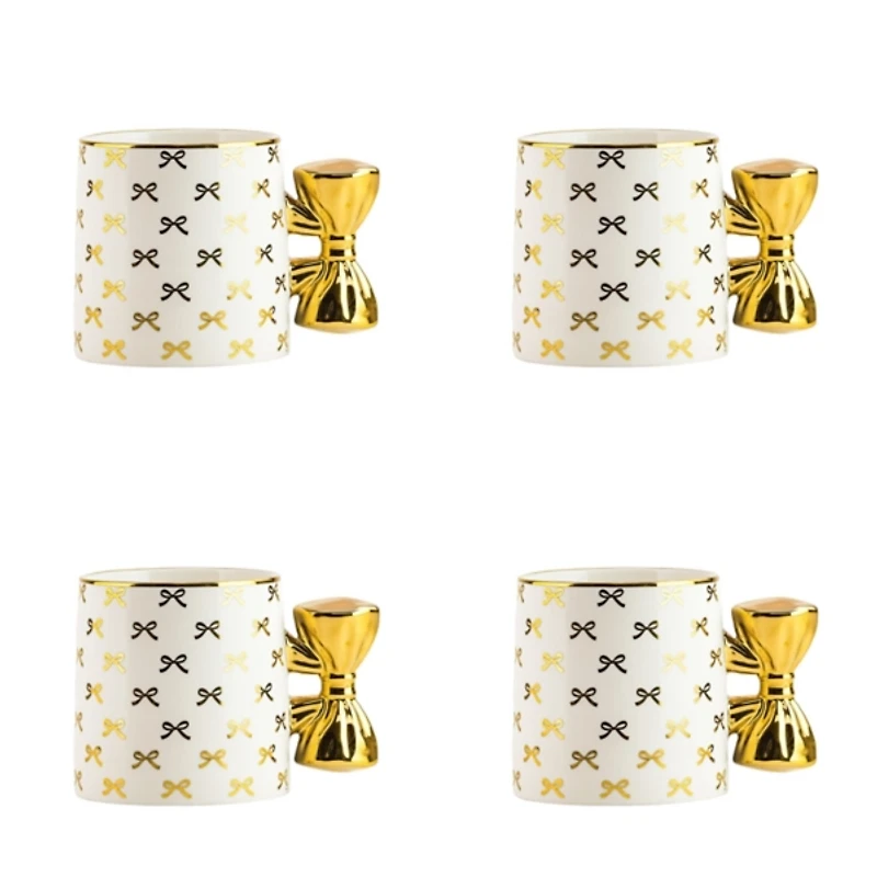 Gold Bow Handle Mugs, Set of 4