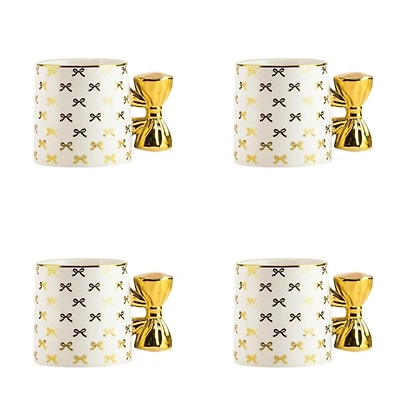 Gold Bow Handle Mugs, Set of 4