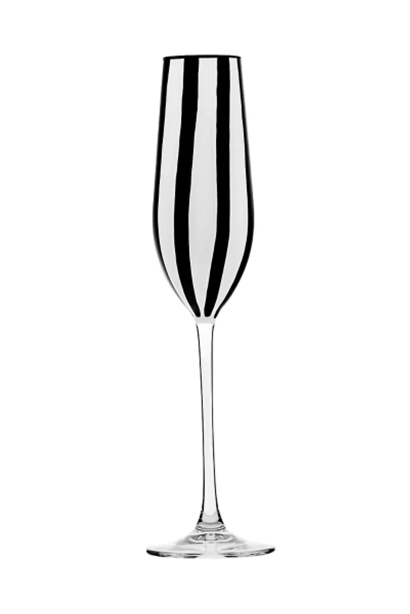 Black and White Stripe Champagne Flutes, Set of 4