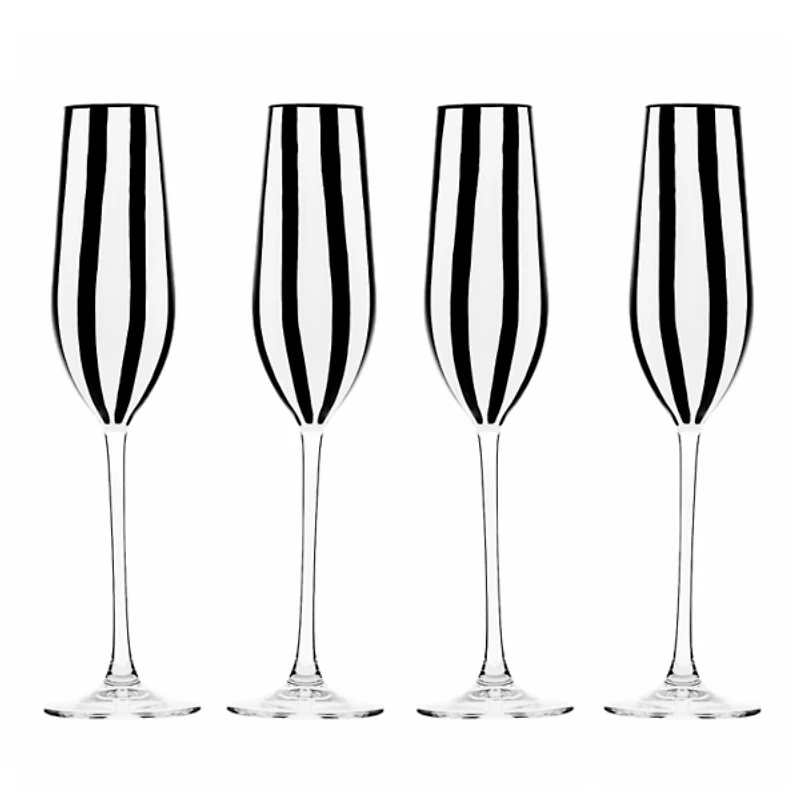 Black and White Stripe Champagne Flutes, Set of 4