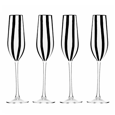 Black and White Stripe Champagne Flutes, Set of 4
