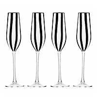 Black and White Stripe Champagne Flutes, Set of 4