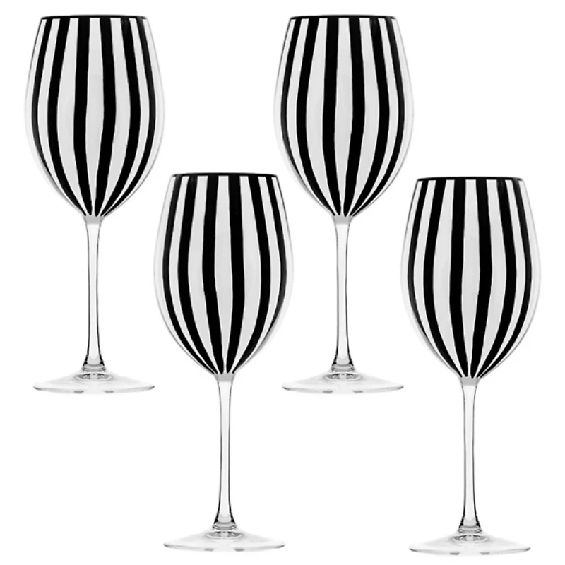 Black and White Stripe Wine Glasses, Set of 4
