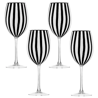 Black and White Stripe Wine Glasses, Set of 4