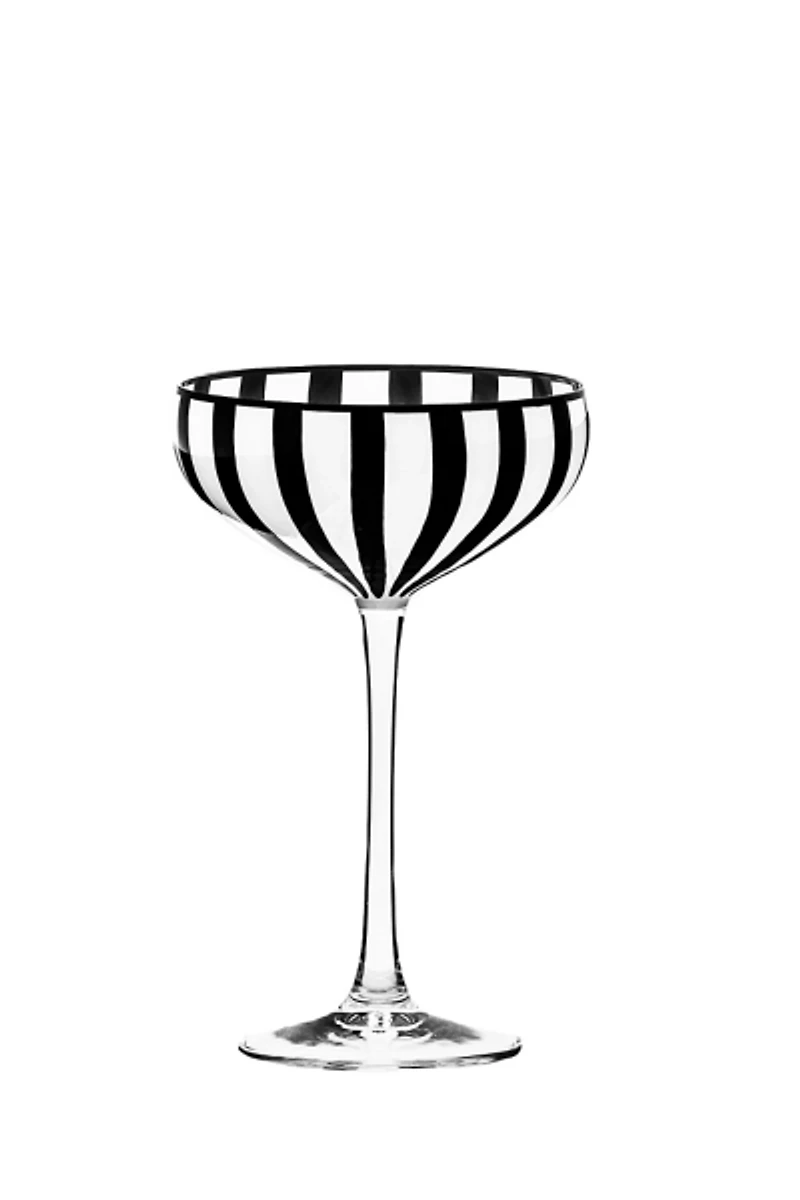 Black and White Stripe Coupe Glasses, Set of 4
