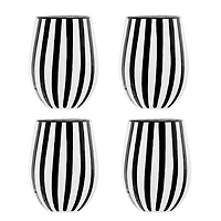 Black White Stripe Stemless Wine Glasses, Set of 4