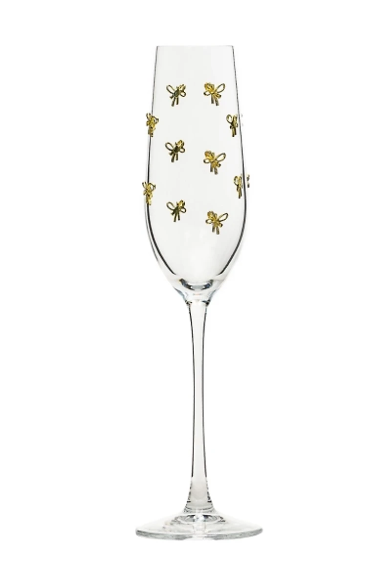 Gold Bow Charm Champagne Flutes, Set of 4