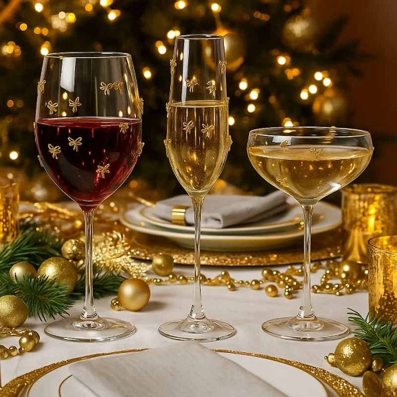 Gold Bow Charm Champagne Flutes, Set of 4