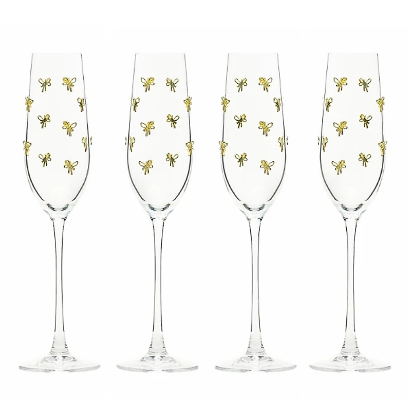 Gold Bow Charm Champagne Flutes, Set of 4
