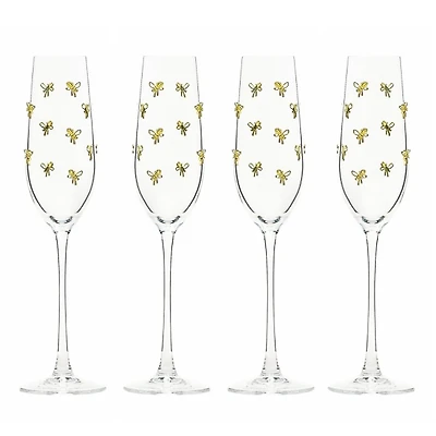 Gold Bow Charm Champagne Flutes, Set of 4