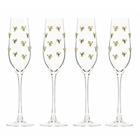 Gold Bow Charm Champagne Flutes, Set of 4