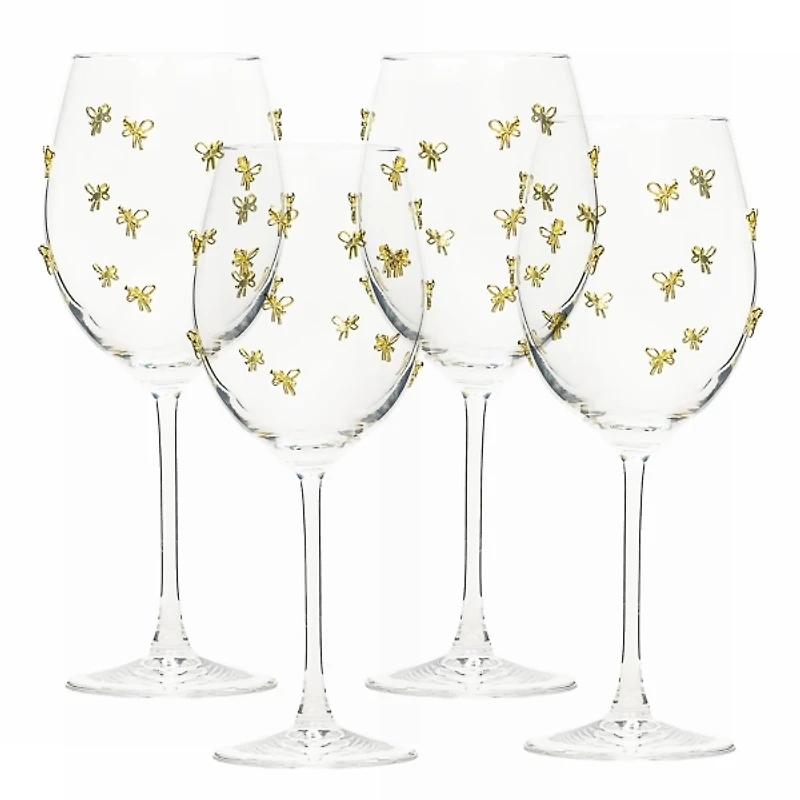 Gold Bow Charm Wine Glasses, Set of 4