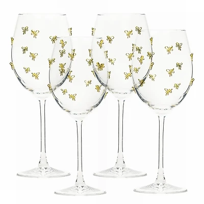 Gold Bow Charm Wine Glasses, Set of 4