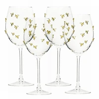 Gold Bow Charm Wine Glasses, Set of 4