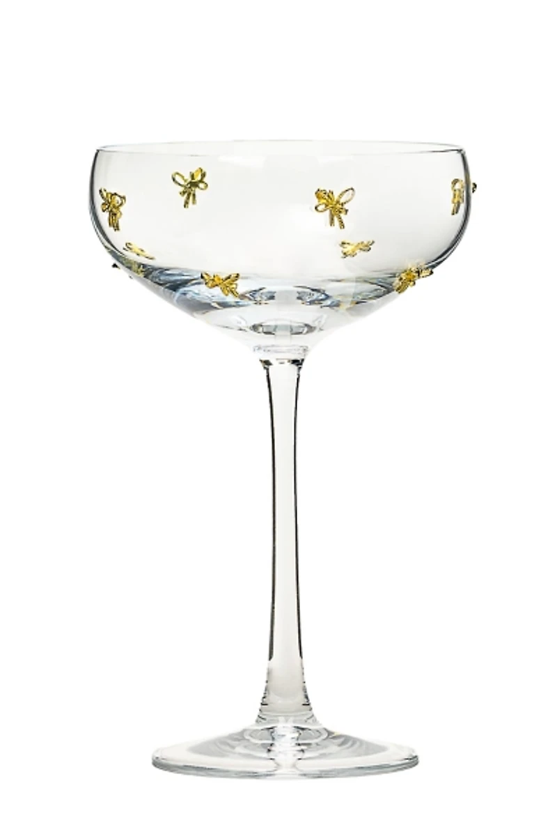 Gold Bow Charm Coupe Glasses, Set of 4