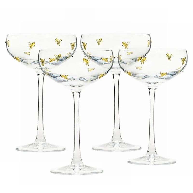 Gold Bow Charm Coupe Glasses, Set of 4