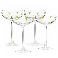 Gold Bow Charm Coupe Glasses, Set of 4
