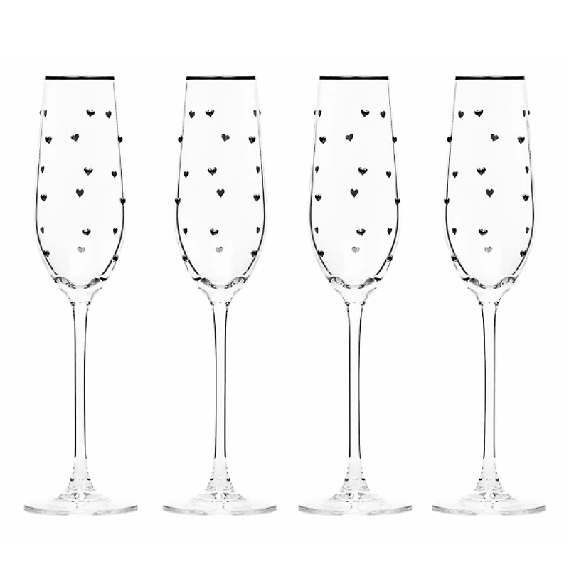 Charming Heart Champagne Flutes, Set of 4