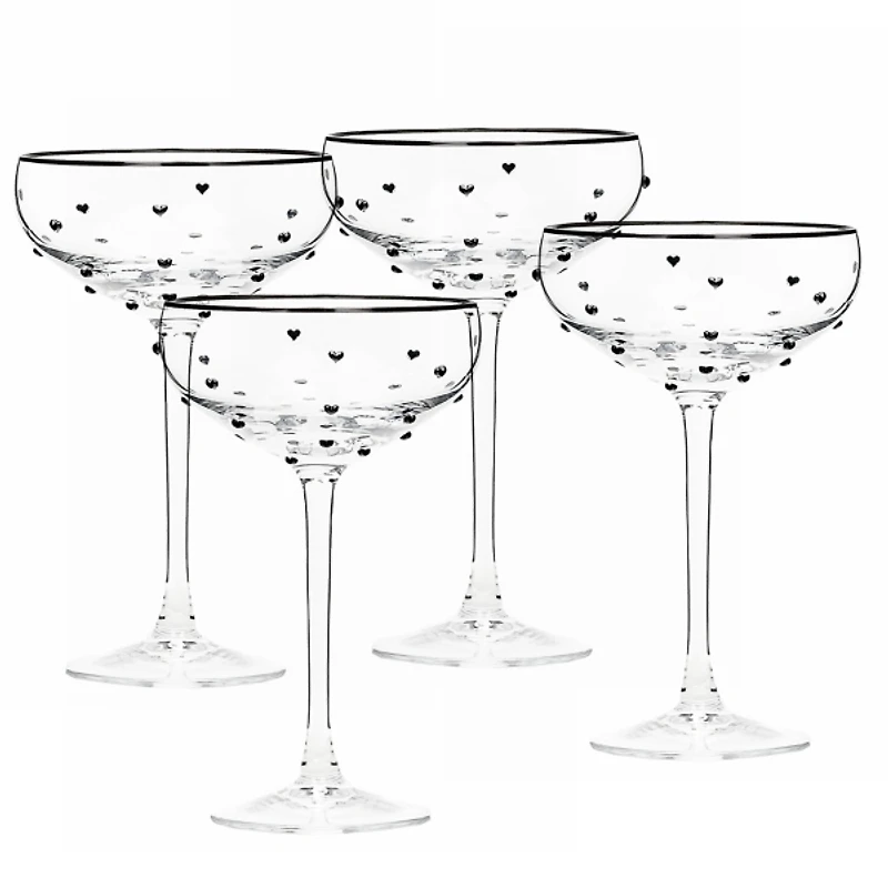 Charming Heart Coupe Glasses, Set of 4