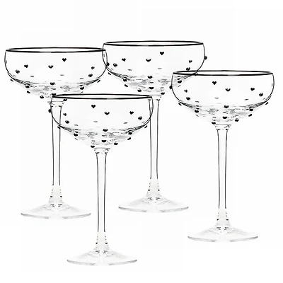 Charming Heart Coupe Glasses, Set of 4