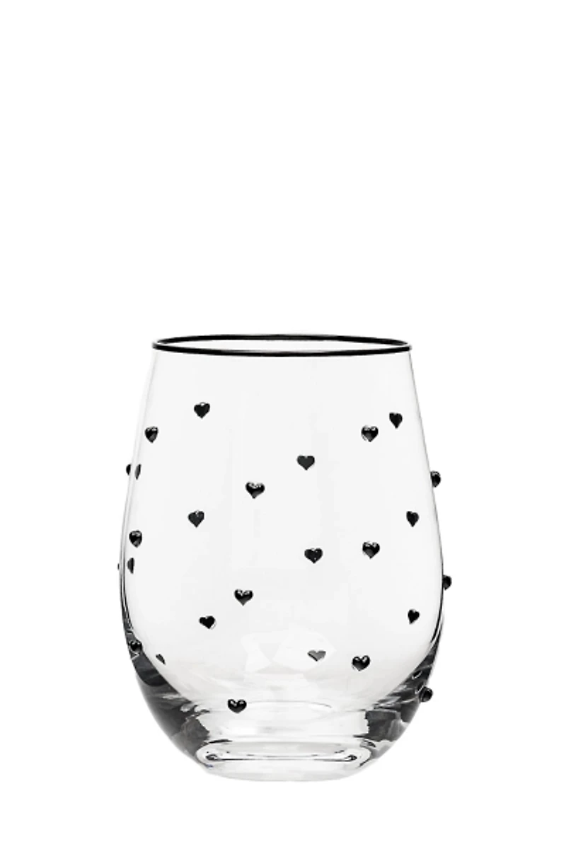 Charming Heart Stemless Wine Glasses, Set of 4
