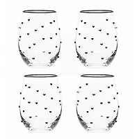 Charming Heart Stemless Wine Glasses, Set of 4