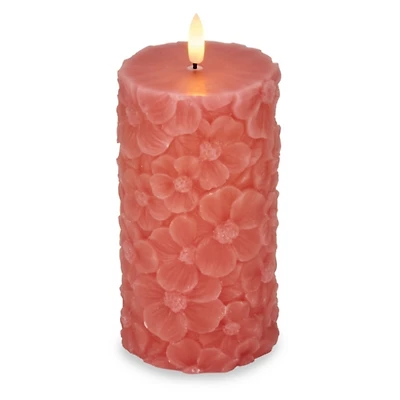 LED Mauve Floral Shaped Pillar Candle