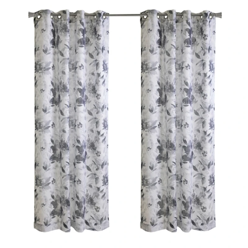 Nora Sheer Blue Floral Grommet Curtain Panel