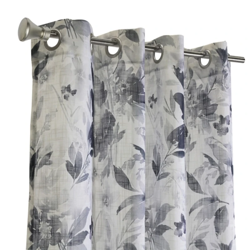 Nora Sheer Blue Floral Grommet Curtain Panel