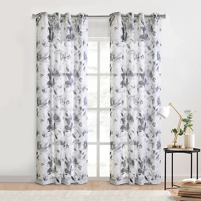 Nora Sheer Blue Floral Grommet Curtain Panel
