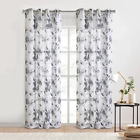 Nora Sheer Blue Floral Grommet Curtain Panel