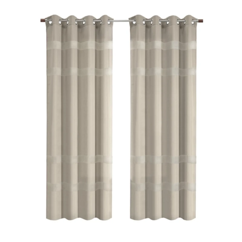 Phoebe Striped Taupe Grommet Curtain Panel