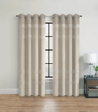 Phoebe Stripe Taupe Grommet Curtain Panel, 108 in.