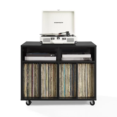 Carlo Black Rolling Record Storage Media Console