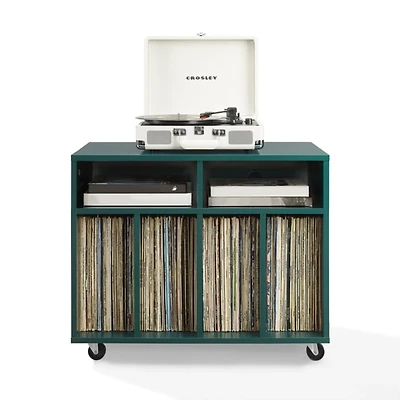 Carlo Teal Rolling Record Storage Media Console