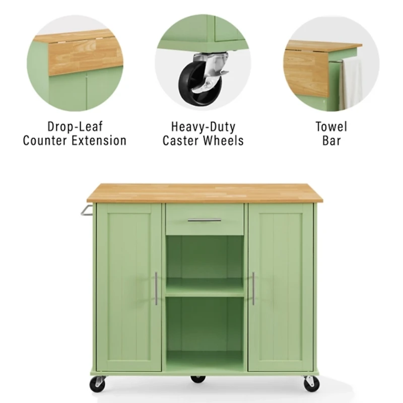 Stella Mint Drop-Leaf Kitchen Cart