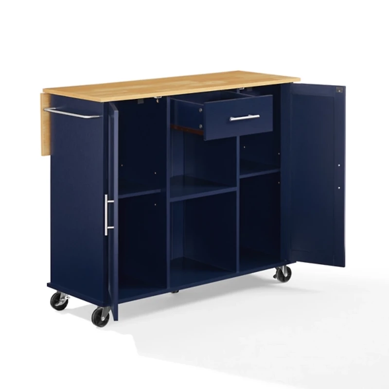 Stella Navy Drop-Leaf Kitchen Cart