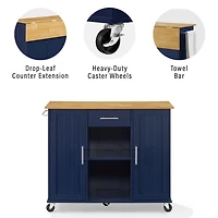 Stella Navy Drop-Leaf Kitchen Cart
