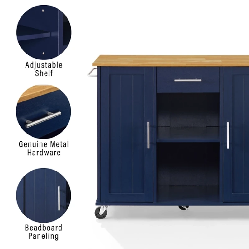 Stella Navy Drop-Leaf Kitchen Cart