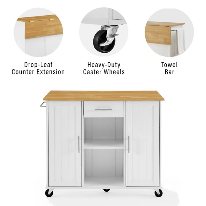Stella White Drop-Leaf Kitchen Cart