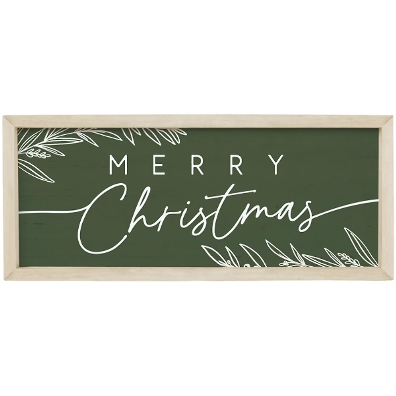 Green Merry Christmas Wood Framed Art Print