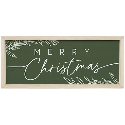 Green Merry Christmas Wood Framed Art Print