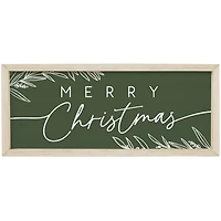 Green Merry Christmas Wood Framed Art Print
