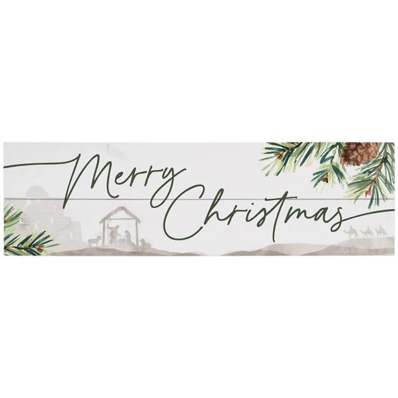 Merry Christmas Nativity Wood Art Print