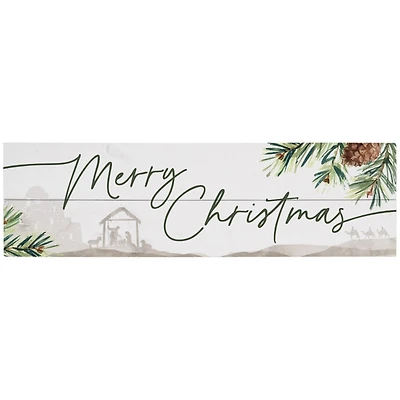 Merry Christmas Nativity Wood Art Print