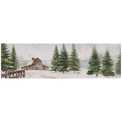 Winter Barn Scene Wood Art Print