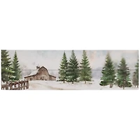 Winter Barn Scene Wood Art Print