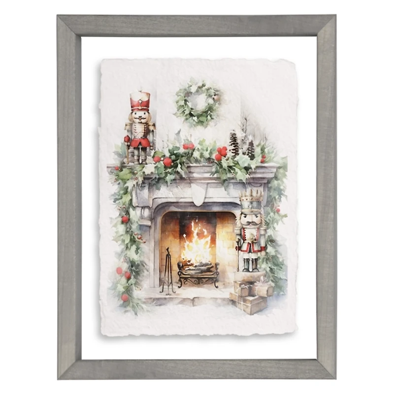 Winter Fireplace Scene Framed Art Print