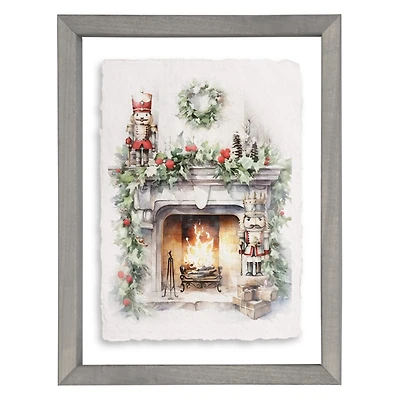 Winter Fireplace Scene Framed Art Print
