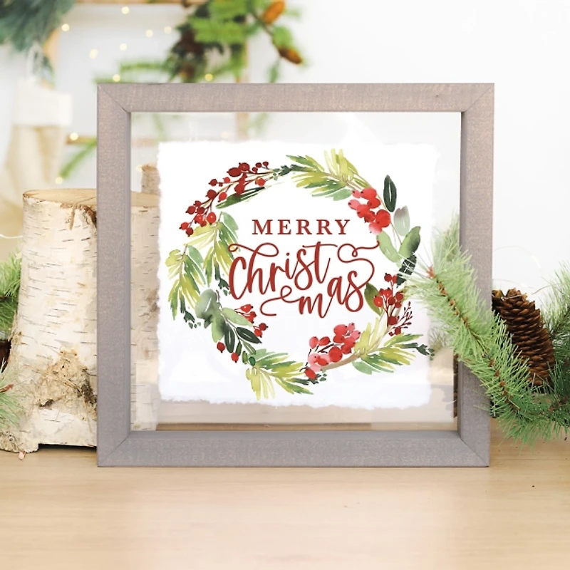 Merry Christmas Wreath Framed Art Print